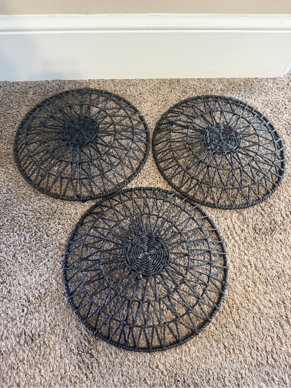 Set of 3 Black Woven Round wall art